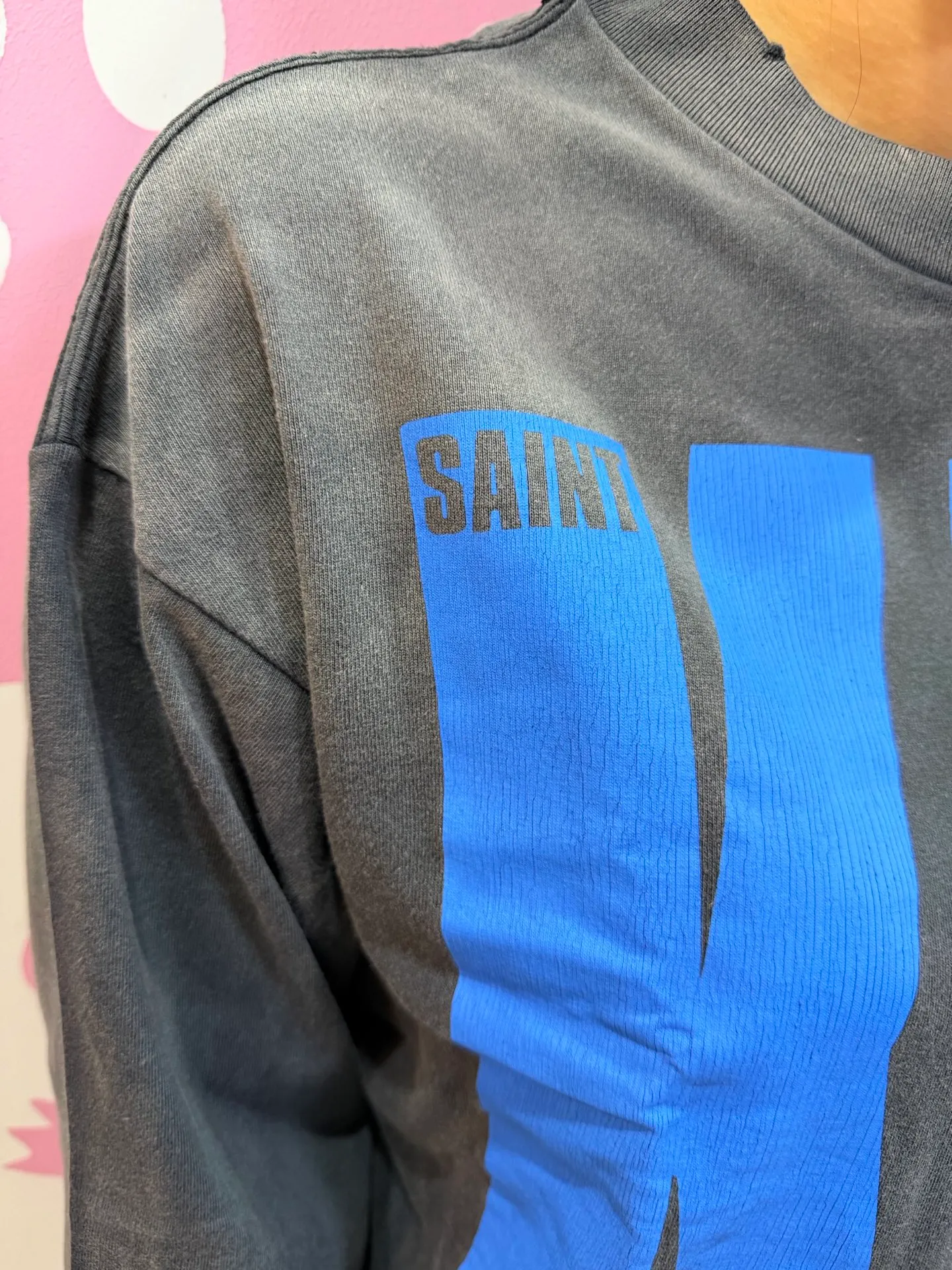 SAINT Mxxxxxx × The KLF BLUE KLF_LS TEE KLF/BLK Blue KLF tape recorder long sleeves Washed black S-XL Completely aligned Tube weaving fabric without side seams Garment dyeing Macau water fading and distressing Simulated sun washing and fading treatment Natural and perfect fading Hand-made holes and fraying Ink splashing treatment Correct main mark/wash mark/cherub anti-counterfeiting mark